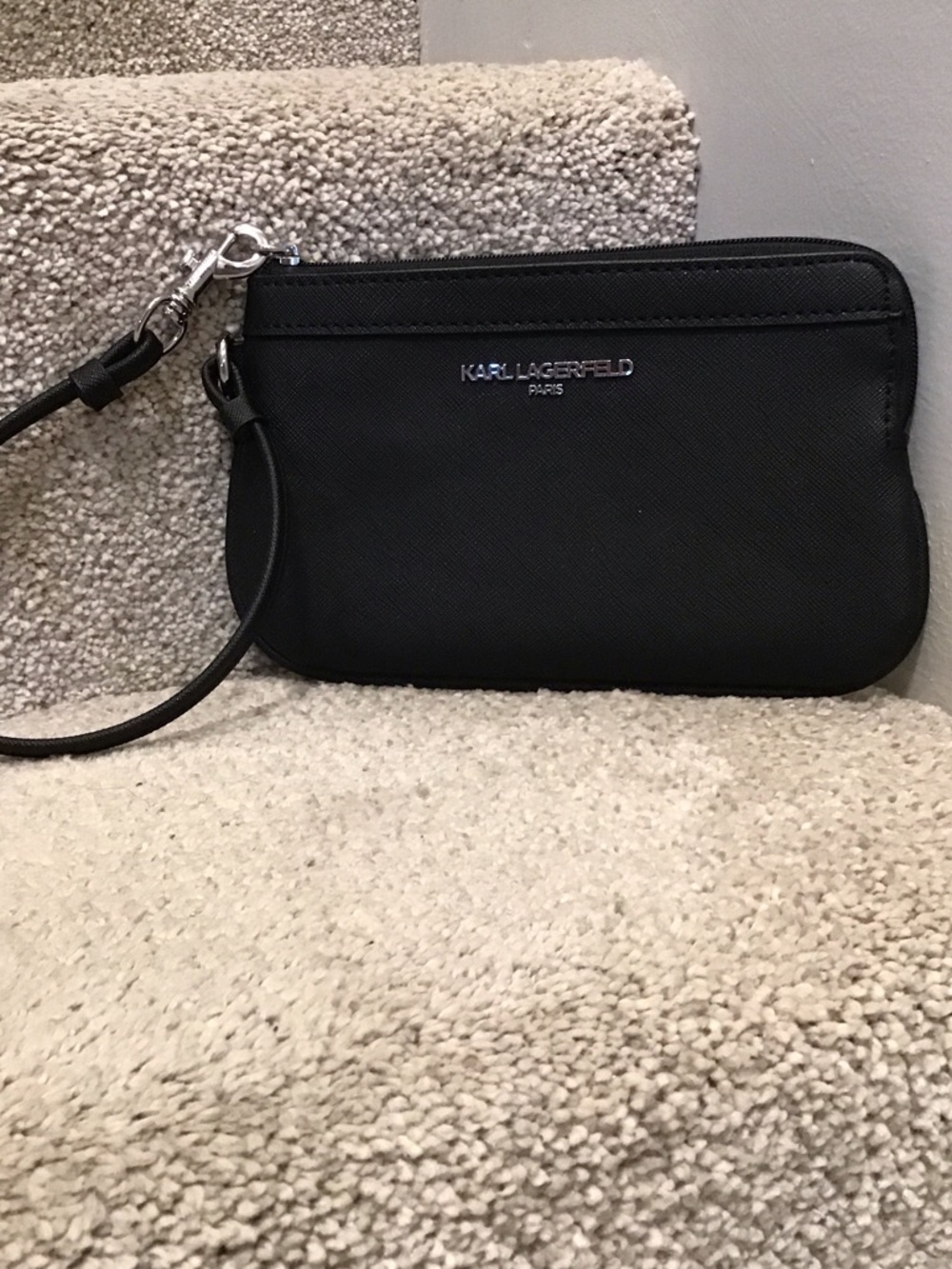 Karl Lagerfeld Black Textured Wristlet with Silver Logo